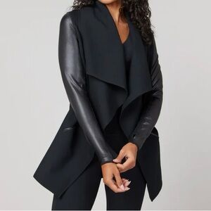 SPANX Ponte Faux Leather Black Drape Front Jacket